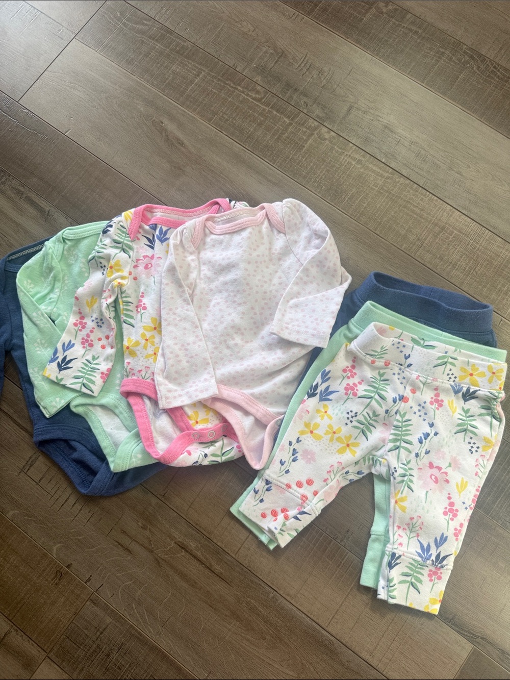 Baby Floral Long-Sleeve Bodysuit & Pants Set - Pink, Mint, Navy